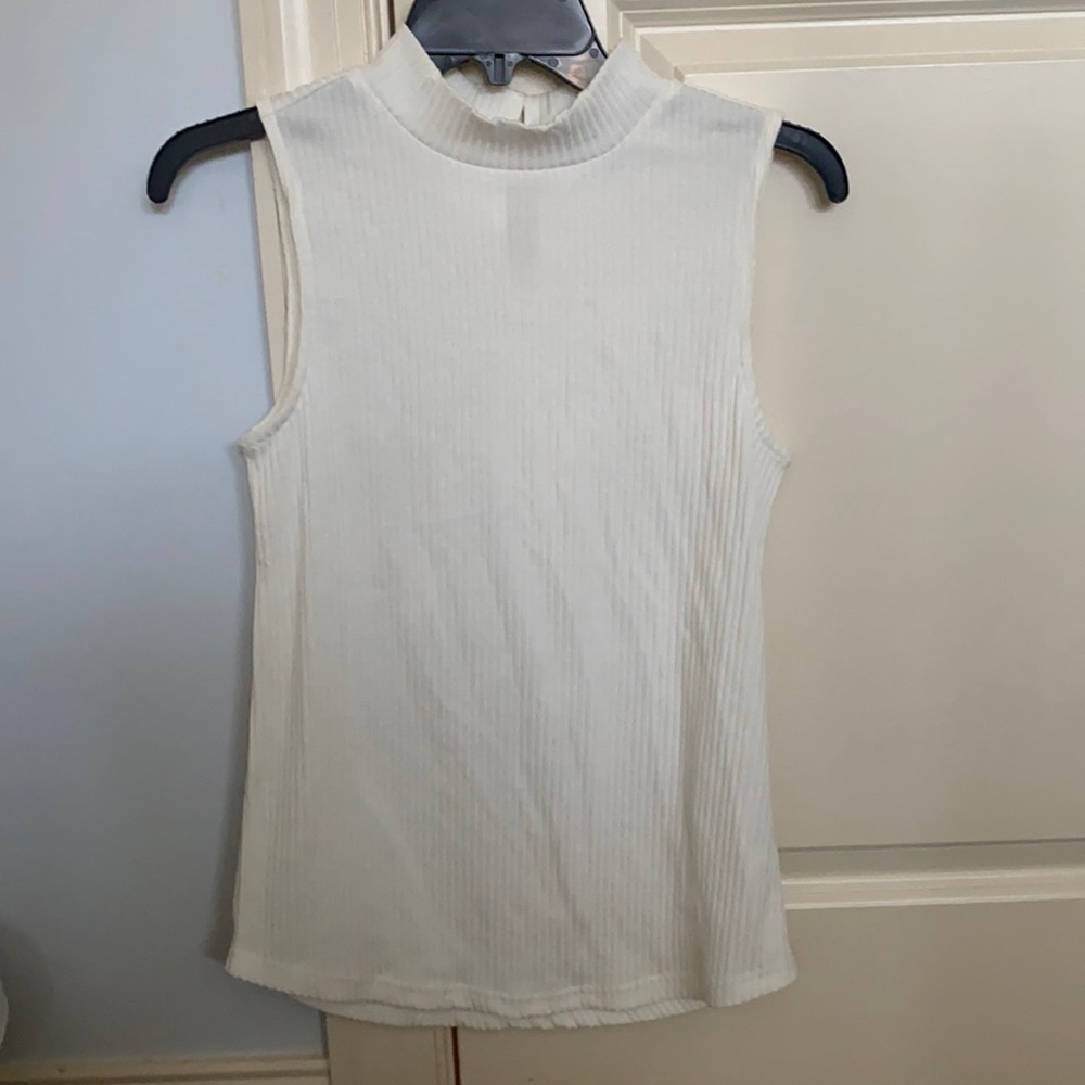 white high neck ribbed tank top